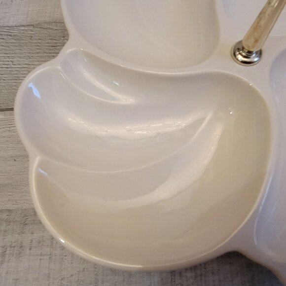 Vintage Haeger Ceramic Divided Serving Dish With Gold Handle 4 Sections Cream Fi - Picture 6 of 8